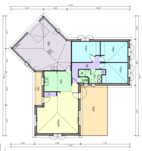 Plan maison de plain pied en forme de Y