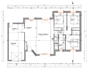 Plan d'un pavillon de plain pied 95 m2 Haute-Vienne